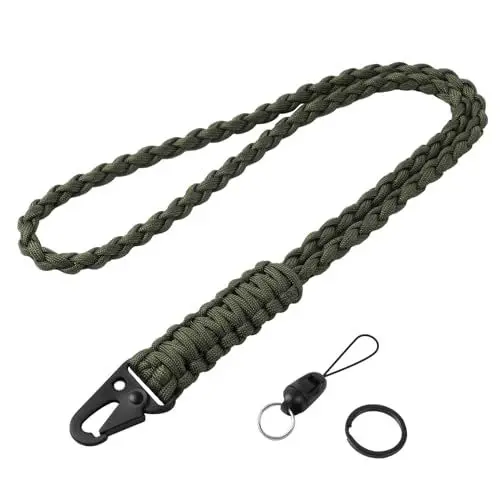 Produktbild: Vicloon Paracord Schlüsselanhänger, 1 Stück Umhängeband Schlüsselband, Paracord Lanyard mit Metall Ring und Adlerschnabelknopf Geflochtenes Lanyard für Schlüssel, Ausweishalter (Armeegrün)
