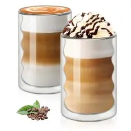 Produktbild: Vicloon Spiralförmig Espressotassen 375ml,2 Stück Latte Macchiato Gläser Set,Doppelwandiges Thermoglas für Cappuccino,Latte,Tee,Kaffee,Milch,Saft,Bier