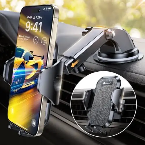 Produktbild: VICSEED 2025 Beste Militärische Handyhalterung Auto (20KG Starker Saugnapf &Metall-Lüftungsclip mit Doppelschloss)360°Drehbare KFZ Handy Halterung Auto Zubehör für iPhone 16 Pro Max Samsung S24 Ultra