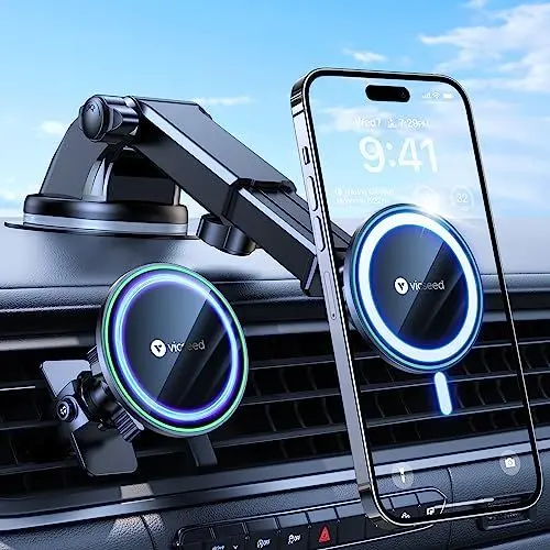 Produktbild: VICSEED Handyhalterung Auto für Magsafe Autohalterung (20 Stärkste Magnete) Universal Handy Halterung für Lüftung & Saugnapf (20kg Saugkraft) für alle iPhone 15 14 13 Samsung