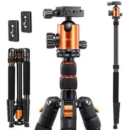 Produktbild: VICTIV 205cm Professionell Stativ für Kamera, Aluminiumlegierung Reisestativ Stativ für DSLR, 360 Grad Kugelkopf mit 38 mm Ladegewicht beträgt 10 kg, Abnehmbar Einbeinstativ mit Tragetasche - Orange