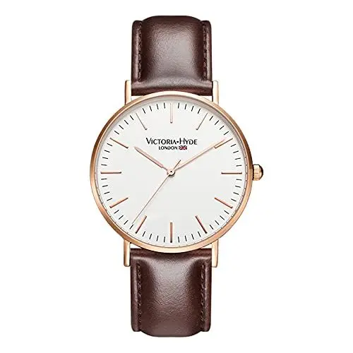 Produktbild: VICTORIA HYDE Herren Uhr Analoges Quarzwerk Minimalist Armbanduhr Mit Lederarmband Silber Schwarze