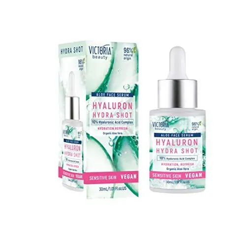 Produktbild: Victoria Beauty Hyaluron Serum hochdosiert mit Bio Aloe Vera, Anti Aging Gesichtsserum für empfindliche Haut mit Hyaluronsäure, Vegan, 96% natürliche Inhaltsstoffe, 30ml