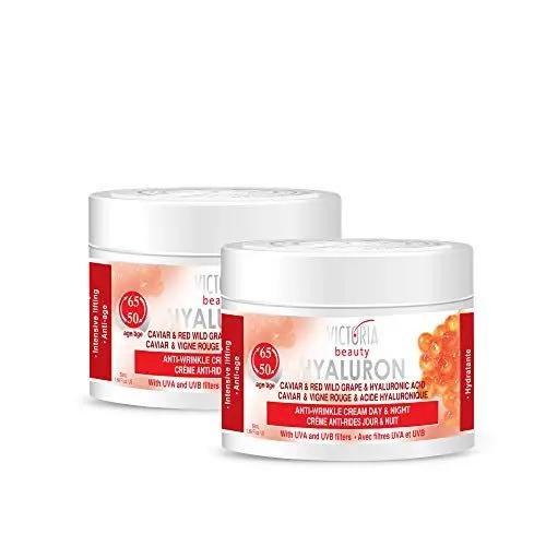 Produktbild: Victoria Beauty Retinol Creme hochdosiert, Gesichtscreme mit Hyaluronsäure gegen Falten und Augenringe, Anti Aging Feuchtigkeitscreme mit Kaviar für Frauen und Männer, 2 x 50ml