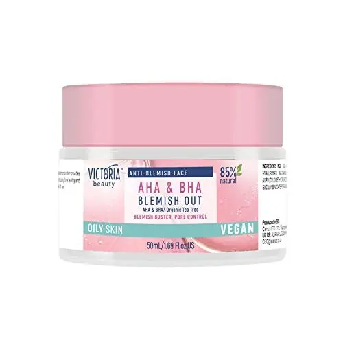 Produktbild: Victoria Beauty - AHA BHA Gesichtscreme, Anti Pickel Creme mit Teebaumöl und Salicylsäure für unreine und fettige Haut, vegane natürliche Formel, hochwirksame Gesichtspflege, 50 ml