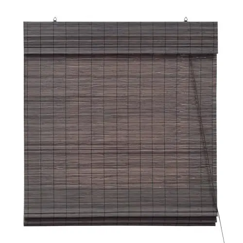 Produktbild: Victoria M. Bambus Raffrollo Sonnenschutz Sichtschutz Rollo Seitenzugrollo, für Fenster und Türen, Blickdicht, 130 x 220 cm, Dunkelbraun