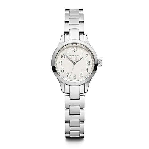 Produktbild: Victorinox Damen Armbanduhr Alliance XS Ø 28 mm, Swiss Made, Analog Quarz, Wasserdicht bis 100 m, Saphirglas, Edelstahl-Armband, Weiß/Silber
