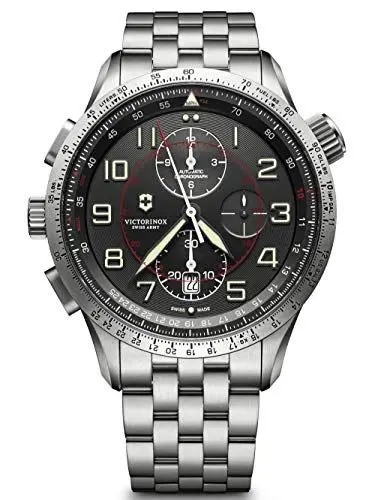 Produktbild: Victorinox Herren-Uhr Airboss Mach 9, Herren-Armbanduhr, mechanisch, Wasserdicht bis 100 m, Gehäuse-Ø 45 mm, Armband 22 mm, 199 g, Grau/Silber