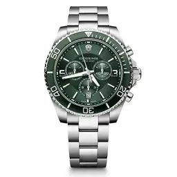 Produktbild: Victorinox Herren-Uhr Maverick Chronograph, Herren-Armbanduhr, analog, Quarz, Wasserdicht bis 100 m, Gehäuse-Ø 43 mm, Armband 21 mm, 191 g, Grün/Silber