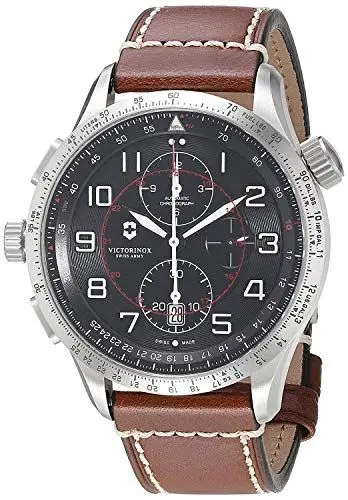Produktbild: Victorinox Herren Armbanduhr Automatik AirBoss Mach 9, Ø 45 mm, Swiss Made, Wasserdicht bis 100 m, Saphirglas, Leder-Armband, Grau/Braun