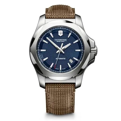 Produktbild: Victorinox Herren Armbanduhr I.N.O.X. Mechanical Ø 43mm, Swiss Made, Automatik, Wasserdicht bis 200m, 3-Fach Saphirglas, Wood Strap Armband, Blau/Braun, 241834