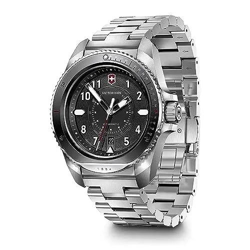 Produktbild: Victorinox Herren Armbanduhr Journey 1884 Ø 43 mm, Swiss Made, Analog Quarz, Wasserdicht bis 200 m, Edelstahl-Armband, Schwarz/Silber
