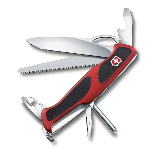 Produktbild: Victorinox Schweizer Taschenmesser Gross, Ranger 78 M, Swiss Army Knife, Multitool, 12 Funktionen, Einhand-Feststellklinge, Kapselheber, Rot/Schwarz