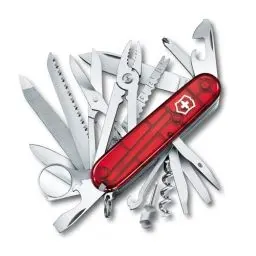 Produktbild: Victorinox Schweizer Taschenmesser Gross, Swiss Champ, Swiss Army Knife, Multitool, 33 Funktionen, Klinge, Korkenzieher, Schraubendreher, Rot Transparent