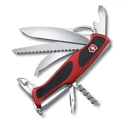 Produktbild: Victorinox Schweizer Taschenmesser, Ranger 57 M, Multitool, Swiss Army Knife mit 13 Funktionen, Einhand-Feststellklinge, Korkenzieher, rot/schwarz