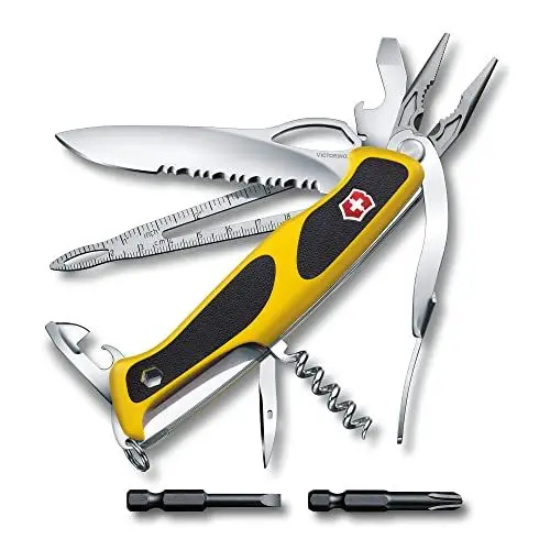 Produktbild: Victorinox Schweizer Taschenmesser Ranger Boatsman MW, 22 Funktionen, Swiss Made, Multitool Inkl. Einhand-Feststellklinge, Kombi-Spitzzange, Gelb/Schwarz