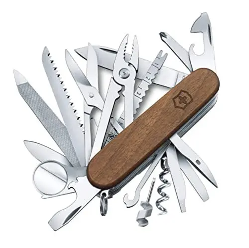 Produktbild: VICTORINOX Taschenmesser Swiss Champ Wood, Holz, 29 Funktionen, Swiss Made, Multitool inkl. Holzsäge, Schere, Braun