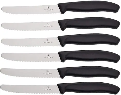 Produktbild: Victorinox Swiss Classic Tomatenmesser, Brotzeitmesser, 6-teilig, Scharfe Klinge, Wellenschliff, 11 cm, Rostfreier Stahl, schwarz