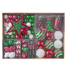 Produktbild: Victor's Workshop Weihnachtskugeln 70 TLG. Kunststoff Christbaumkugeln Weihnachtsdeko Set Plastik Christbaumschmuck für Weihnachtsbaum Dekoration Party Hausdeko Elfen Thema Rot Grün Weiß
