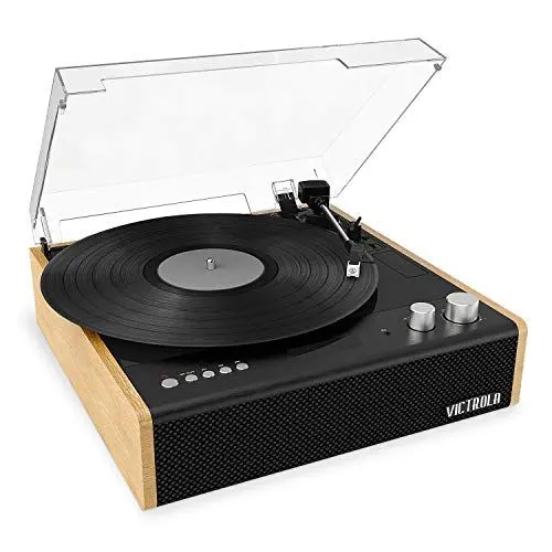 Produktbild: Victrola Eastwood Dual-Bluetooth-Plattenspieler – Vinyl-Plattenspieler mit 3 integrierten Lautsprechern und integrierten Lautsprechern, schwarz (Hinweis: Alle Tasten für britische Tastaturen)
