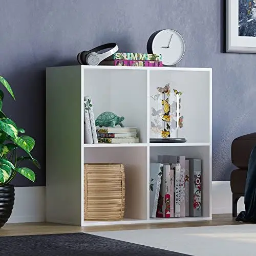 Produktbild: Vida Designs Durham Cube Bücherregal Aufbewahrung Organizer Wohnzimmer Bücherregal Home Office Möbel (4 Würfel, weiß)
