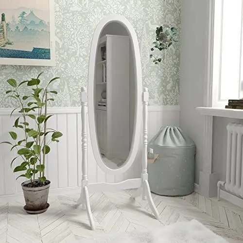Produktbild: Vida Designs Nishano Cheval Ankleidespiegel, freistehender Ganzkörperspiegel, bodenstehend, verstellbar, Schlafzimmermöbel, Holz, weiß