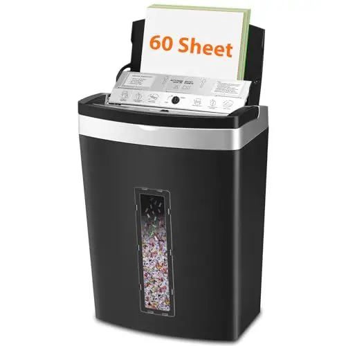Produktbild: Vidateco Aktenvernichter 60-Blatt: P-5 Stauschutzsystem mit 20L Behälter für Büro & Zuhause, GS/TÜV Rheinland Zertifiziert, Leiser Schredder für Papier, Kreditkarten & Klammern