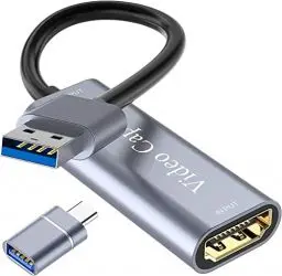 Produktbild: Video Capture Card 4K HDMI auf USB Capture Card, Full HD 1080P USB Capture für Windows Linux Mac OS, Kamera/DV/Streaming-Medien/Spiel/Live-Übertragung (Silber)
