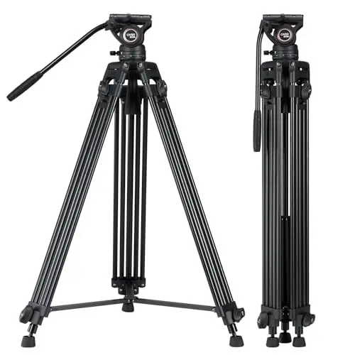 Produktbild: Cayer Video Stativsystem, BV30L 72 Zoll - Professionelles Hochleistungs-Aluminium-Doppelrohrstativ, K3-Fluidkopf, Mittelspreizer, 13,2 LB, DSLR-Camcorder, Plus 1 Bonus-Schnellwechselplatte