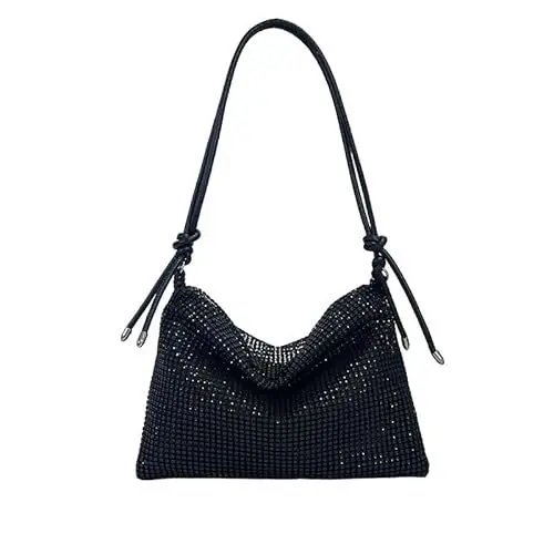 Produktbild: VIDSTM Damen Glitzer Tasche, Abendtasche Damen Hohe Kapazität mit Reißverschluss, Verstellbarer Schultergurt Elegante Tasche Damen, für Abend Prom Hochzeit Party Bankett (Schwarz)