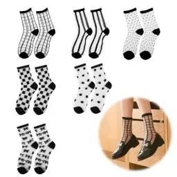 Produktbild: VIDSTW 6 Paar Durchsichtige Socken Transparente Schwarz Nylon Socken Damen Kurze Ultra Dünner Netz Sommer Seidige Coole Rüschen Socken Feine Modisch Rutschfeste Knöchelsocken für Damen Mädchen