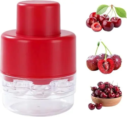 Produktbild: VIDSTW 8 Löcher Kirschkernentferner Rot Kirschkernentsteiner Kirschentkerner Abnehmbar Kirschenentkerner, Hand Fruit Entkernen für Kirschen, Oliven, Pflaumen, kleine Äpfel, Aprikosen