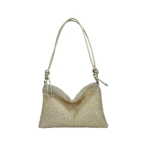 Produktbild: VIDSTW Damen Glitzer Tasche, Abendtasche Damen Hohe Kapazität mit Reißverschluss, Verstellbarer Schultergurt Elegante Tasche Damen, für Abend Prom Hochzeit Party Bankett (Gold)