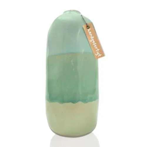 Produktbild: VieDéco® Vase grün bläulich aus Keramik mit Craquelé-Glasur, Moderne große Blumenvase, Vase für Pampasgras, handgefertigt H 28 cm, Tischdeko (Grün), Flower vase
