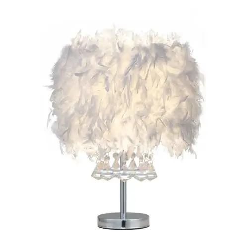 Produktbild: Vielllliving Kristall Nachttisch Feder Tischlampe, 45 cm x 30 cm x 20 cm, für Schlafzimmer, Wohnzimmer, Esszimmer, Büro, Wohnkultur