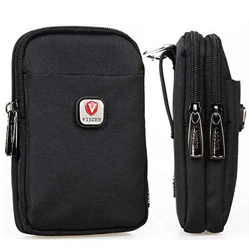 Produktbild: Vielseitige Nylon Dual Phone Holster Handy Gürteltasche Halter Herren Gürteltasche w/Clip Smartphone Gürtelschlaufe Tasche 2 Reißverschlusstaschen Kompatibel mit iPhone 14 Pro Max Case 13 Pro Max