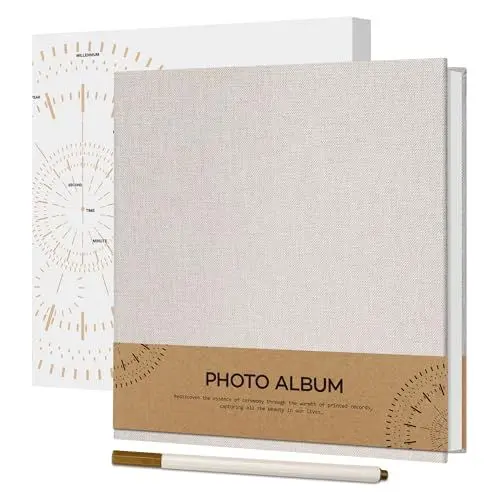 Produktbild: Vienrose Selbstklebend 10x15 Fotoalbum Einkleben und zum Selbstgestalten Klein Leinen Photo Album mit 40 Weißen Seiten, Hochzeit Fotoalben mit Einem Kugelschreiber, 17x18cm, Beige