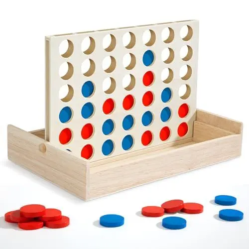 Produktbild: Vier Gewinnt Holz, 4 in Einer Reihe Reihe Vertikales Brettspiel für Kinder ab 3-8 Jahren, Strategiespiel für 2 Spieler,Pädagogische Spielzeuggeschenke für Kinder Geeignet