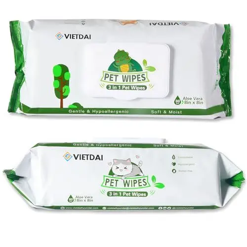 Produktbild: VIETDAI Feuchttücher Hunde -160 Stück Hypoallergen Pflegetücher für Katze, Desodorierende Abwischtücher für Haustier zur Reinigungstücher Hund Pfote Po Gesichtern e Fell -160 Stück