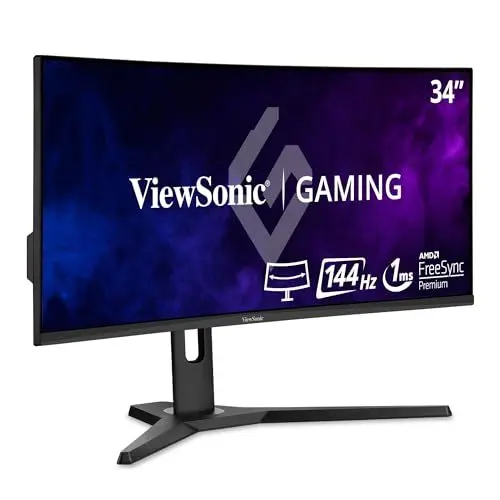 Produktbild: Viewsonic VX3418-2KPC 86,4 cm (34 Zoll) Curved Gaming Monitor (UWQHD, Adaptive Sync, 1 ms, 144 Hz, HDMI, DP, geringer Input Lag, Lautsprecher, höhenverstellbar) Schwarz