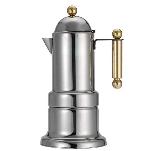 Produktbild: Vigano Kaffeemaschine 4 Tassen Edelstahl Mokkakanne Herd-Kaffeemaschine Kaffeebrühwerkzeug mit Sicherheitsventil 200 ml(50 ml/Tasse)