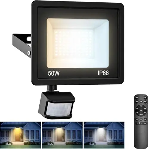 Produktbild: vighep 50W LED Strahler mit Bewegungsmelder Außen Fernbedienung, Dimmbar 3000k-4500k-6000K Aussenleuchte, IP66 Wasserdicht Timing-Funktion Scheinwerfer für Garten Hof Garage