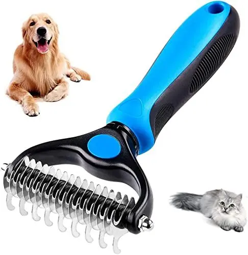 Produktbild: VIGIME Hundebürste Langhaar und Katzenbürste, Unterfellbürste Entfilzungskamm für Hunde Katzen, Entfernen Entwirren Knoten und Kurzhaar Rassen (Blau)
