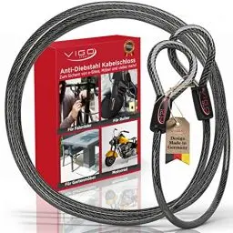 Produktbild: VIGO SPORTS® Panzer Schlaufenkabel (2m) I 10mm starkes Kabelschloss zum Schutz deines Fahrrad, Grill, Gartenmöbel oder Kinderwagen vor Spontan Diebstahl I Witterungsbeständig und Langlebig (1Stk)