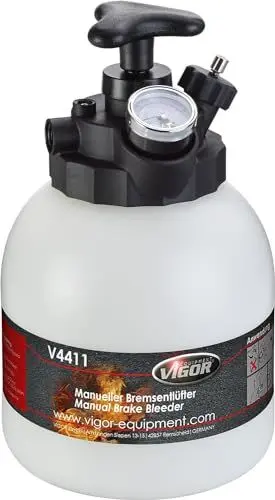 Produktbild: ViGOR Bremsentlüfter Satz V4411 I Betriebsdruck: max 1,4 bar, Manometer-Bereich: 0 - 2 bar, 3 Liter Tank I Entlüften von Brems- und Kupplungssystemen mit integriertem Druckablassventil