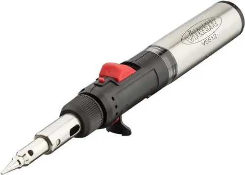 Produktbild: ViGOR Gas Lötkolben-Satz V5512 I 7 verschiedene Adapter I kombiniert Lötkolben, Brenner und Heißluftfön I 12 Einzelteile