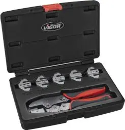 Produktbild: ViGOR Hebelcrimpzangen-Satz V2499 I 6-teiliges Elektrowerkzeug-Set, Crimp-Zange für isolierte und geschlossene Kabel-Schuhe und Aderendhülsen, in kompaktem Werkzeugkasten