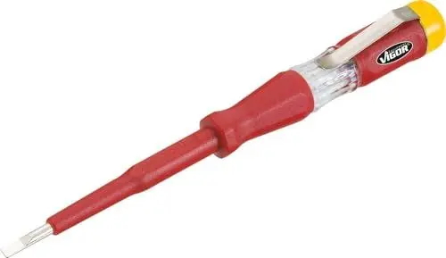 Produktbild: ViGOR Spannungsprüfer V1138 I 150 - 250 V, VDE geprüft, Abtrieb: Schlitz Profil, Schlüsselweite: 0,5 x 3 mm mit Halteclip für praktischen Transport an Brust- und Hosentasche
