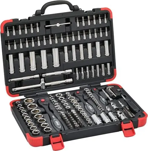 Produktbild: ViGOR V2461N Steckschlüssel-Satz I 172-teilig, mit Umschaltknarre und Verlängerungen, verschiedene Bits und Steckschlüssel I umfangreiches Nuss-Kasten-Set für Handbetätigung