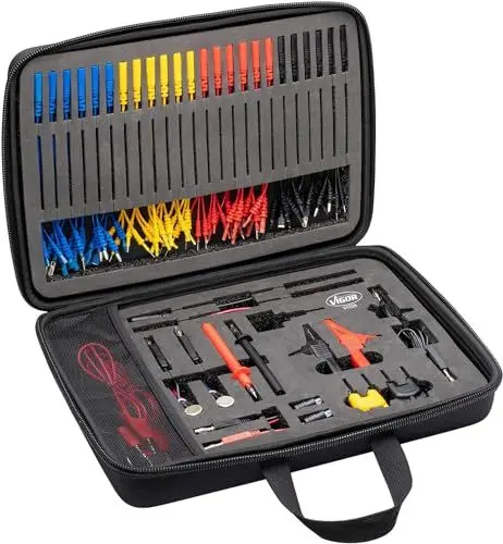 Produktbild: ViGOR - Messkabelsatz 92-teilig V4326N I Für Kfz-Bedarf zur elektrischen Messung und Prüfung von elektrischen Schaltungen/Komponenten I hochwertig, sicher I 92-teilig I 12 V Batterie